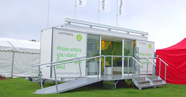 6m Hospitality trailer, designed for the Land Registry to provide a public information trailer about services of the department.