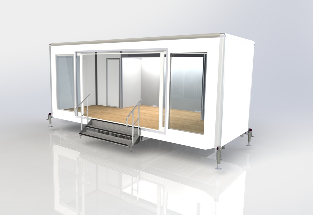 7m exhibition trailer with glass entrance