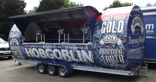 A unique custom bar trailer for the Wychwood brewery to flagship the Hobgoblin beer brand.