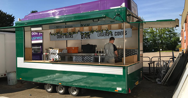 This 6m Quench bar trailer is in constant use at food markets around the country serving Cask ale, Craft lagers and Cider.